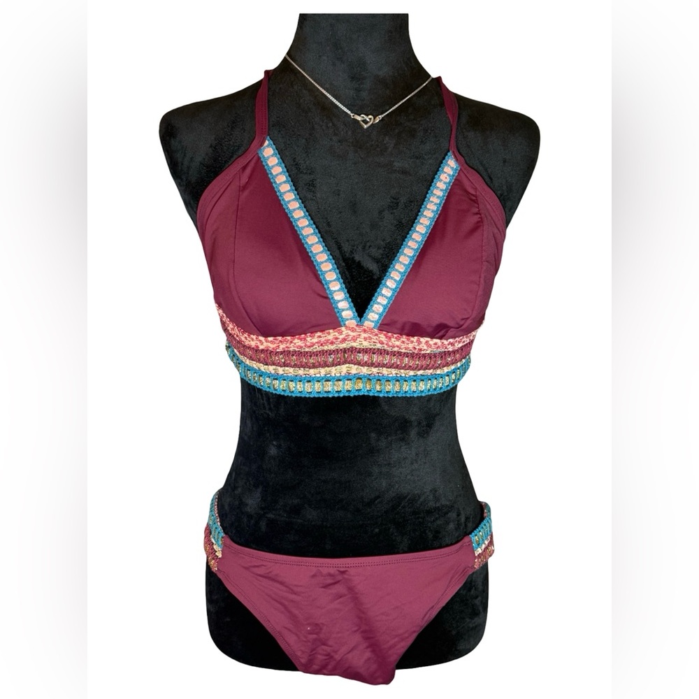 La Blanca Embellished Bikini Set Burgundy Size 10/12 Excellent